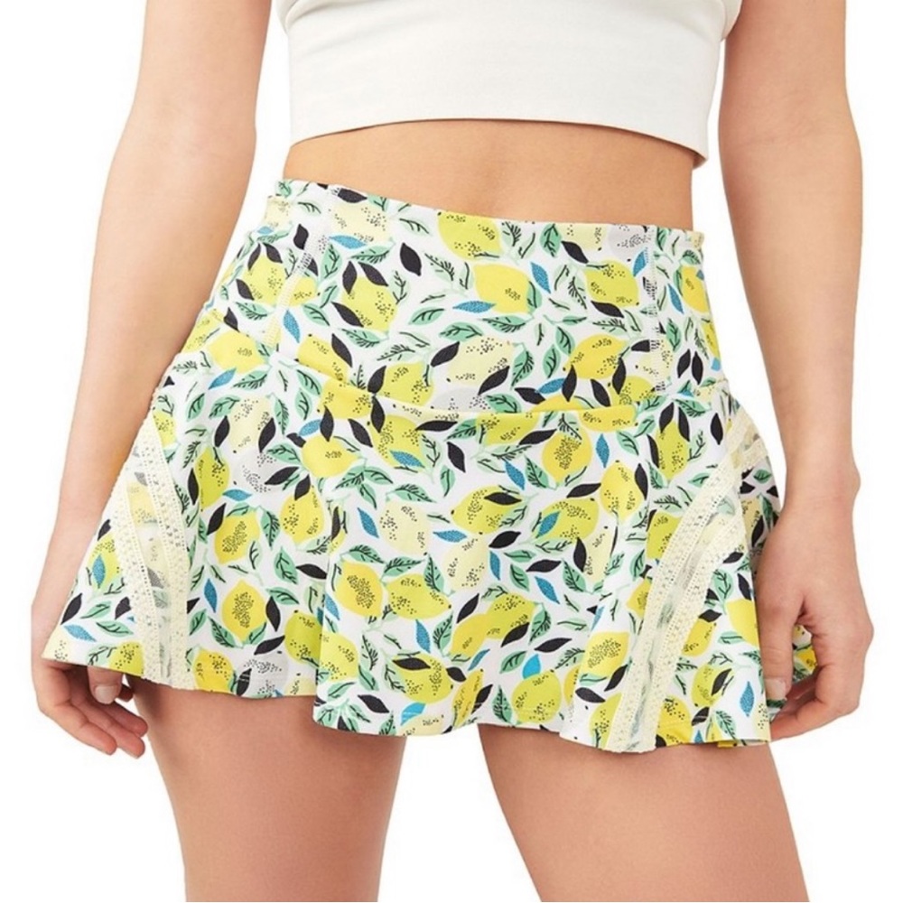 FP Movement Pleats & Thank You High Rise Lemon Print Pull-On Mini Skort